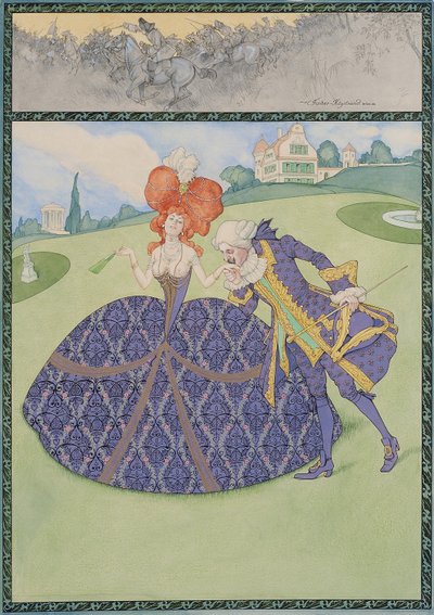 Elegant Paar im Garten ("Servir le roi – serve les dames") av Carl Fischer Köystrand