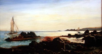 Kustlandskap med segelbåtar av Carl Frederik Sorensen