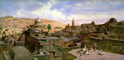 En utsikt över Jerusalem, med den heliga klippan, 1864 av Carl Friedrich Heinrich Werner