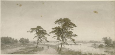 Platt landskap med vandrare av Carl Friedrich Lessing
