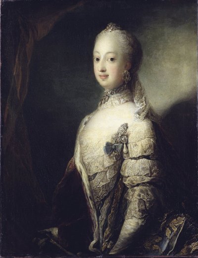 Sophie Madeleine av Danmark, drottning av Sverige och Finland - Porträtt av Sophia Magdalena av Danmark (1746-1813), drottning av Sverige, av Pilo, Carl Gustaf (1711-1793). Olja på duk av Carl Gustaf Pilo