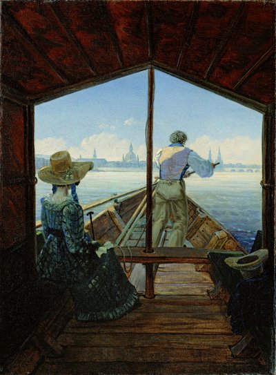 En gondol på Elbe nära Dresden av Carl Gustav Carus