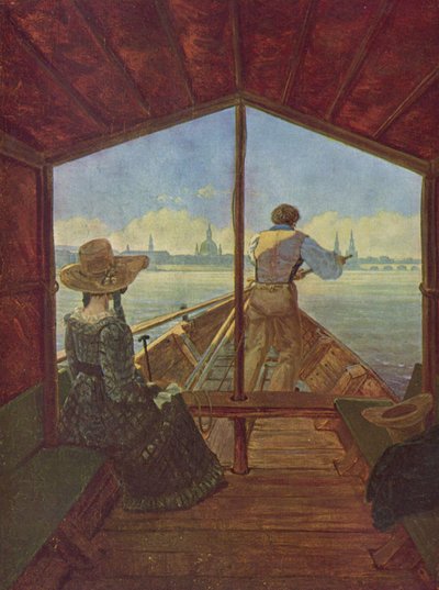 En gondol på Elbe nära Dresden av Carl Gustav Carus
