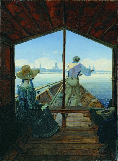 Pråmresa på Elbe nära Dresden (Morgon på Elbe) av Carl Gustav Carus