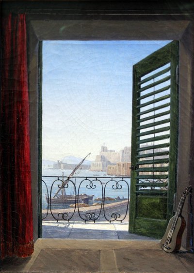 Tyska: Balkon in Neapel Balkongrum med utsikt över Neapelbukten av Carl Gustav Carus