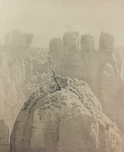 Tyska: Vy från Bastei-bron i Saxiska Schweiz till Kleine Gans av Carl Gustav Carus