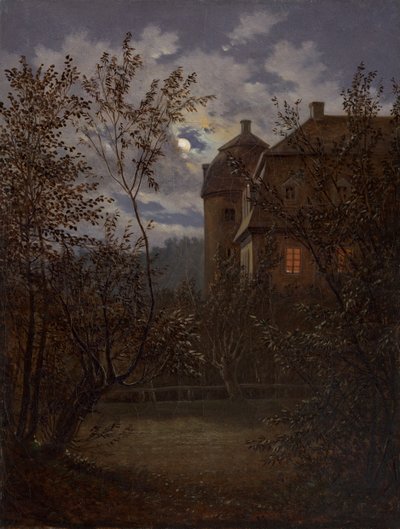 Schloss Milkel i månsken, ca. 1833-35. av Carl Gustav Carus