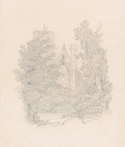 Vy över den västra fasaden på Dunkelds katedral av Carl Gustav Carus
