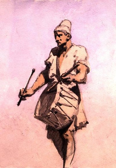 A Drummer in the Marriage Procession, Cairo (akvarell på papper) av Carl Haag