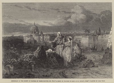 En grupp pilgrimer i sikte av Peterskyrkan, Rom av Carl Haag
