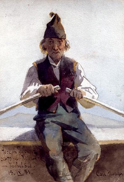 Joseph Zwenger i en roddbåt, bayerska höglandet av Carl Haag