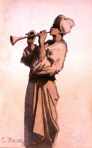 The Snake Charmer (akvarell på papper) av Carl Haag