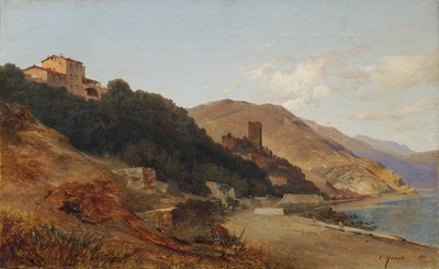 Italienskt kvällslandskap (höstkväll på Rivieran nära Bordighera) av Carl Hasch