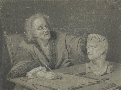 Ritare som skissar ett gipshuvud av Carl Heinrich Mylius