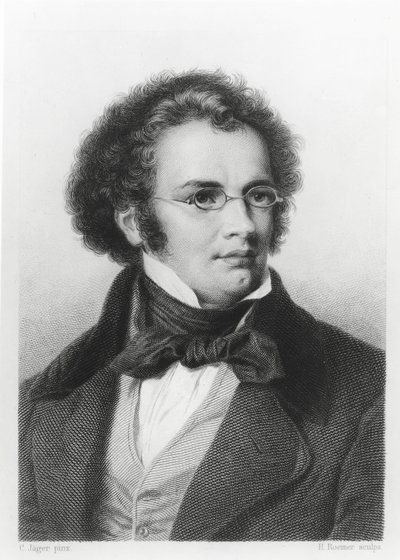 Porträtt av Franz Schubert (1797-1828) graverad av H. Roemer av Carl Jaeger