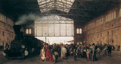 Ankomst av ett tåg till Wiens nordvästra station par Karl Karger (1848-1913) av Carl Karger