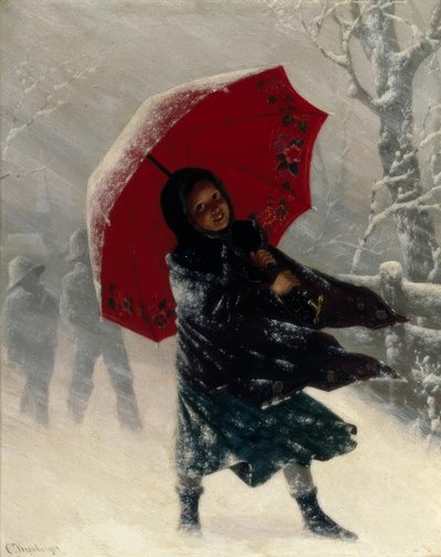 Carl Kronberger, barn i snöstorm / målning av Carl Kronberger