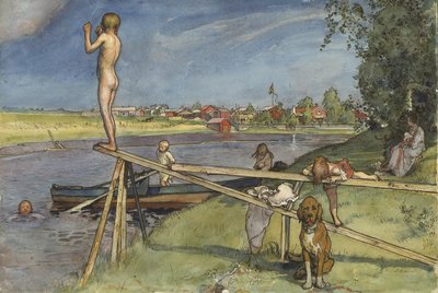 A Pleasant Bathing Place, från A Home-serien, c.1895 (wc på papper) av Carl Larsson