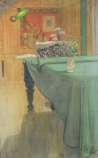 Brita vid pianot, 1908 av Carl Larsson
