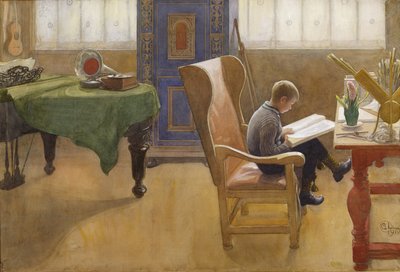 Esbjörn i studiehörnan, 1912 (wc på papper) av Carl Larsson