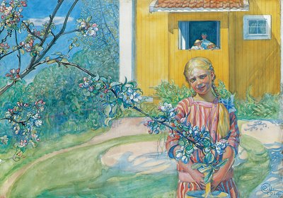 Flicka med äppelblom, 1914 av Carl Larsson