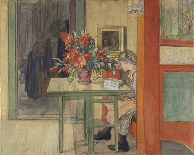 Lisbeth lisant - Lisbeth Reading, av Larsson, Carl (1853-1919). Akvarell och tempera på papper av Carl Larsson