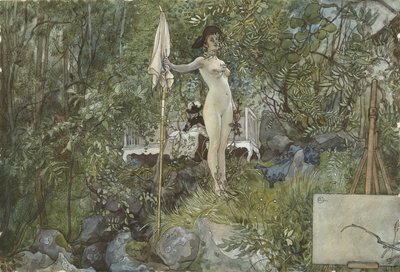 Open-Air Studio, från A Home-serien, ca 1895 (wc på papper) av Carl Larsson