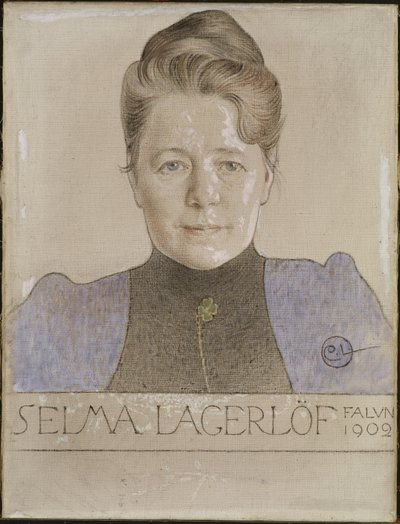 Selma Lagerlöf - Porträtt av författaren Selma Lagerloef (1858-1940), av Larsson, Carl (1853-1919). Krita och olja på duk av Carl Larsson
