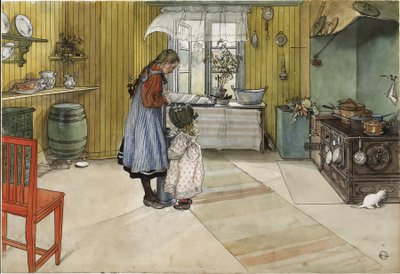 The Kitchen, från A Home-serien, c.1895 (wc på papper) av Carl Larsson