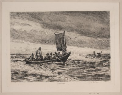 Fiskebåt i bränningen av Carl Locher