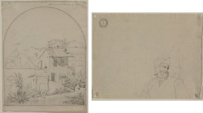 Utsikt från mitt fönster i Rom (recto) Soldat i ett landskap (verso) av Carl Ludwig Tischbein