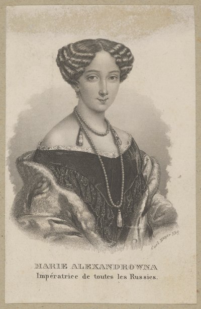Maria Alexandrovna (född Maximiliana Wilhelmina Maria av Hessen-Darmstadt, 1824 Darmstadt - 1880 Sankt Petersburg) - yngsta dotter till Ludvig II av Hessen och Vilhelmina av Baden, prinsessa av Hessen, Rysslands kejsarinna som hustru till tsar Alexander II av Carl Mayer