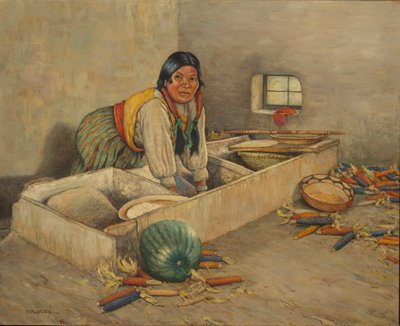Hopi-kvinna maler majs av Carl Moon