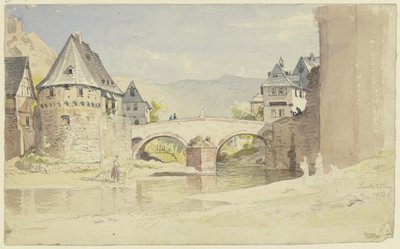 Den försvunna stenbron från 1556 över Wisper i Lorch i Rheingau av Carl Morgenstern