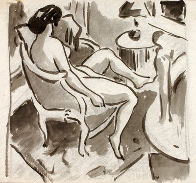 Sittande kvinnlig nakenbild, vy från sidan av Carl Newman