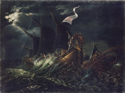Frithjof dödar två havstroll av Carl Peter Lehmann