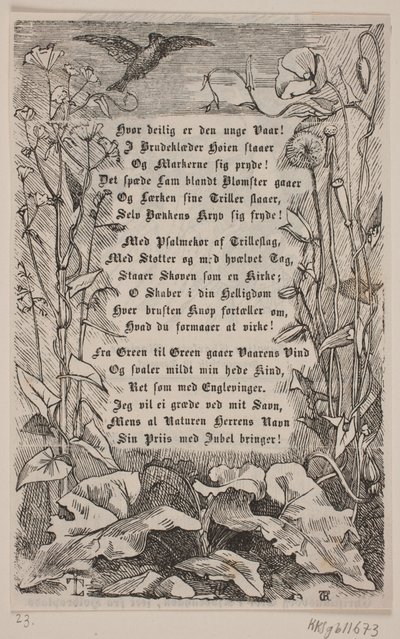 Inramning med en lärka och blommor av Carl Peter Theodor Rothweiler