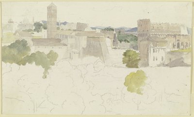 Utsikt över Rom med Colosseum till höger, berg i fjärran av Carl Philipp Fohr