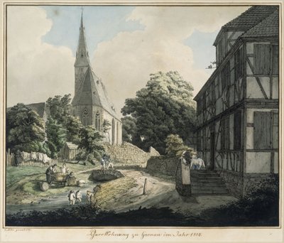 Prästgård och kyrka i Gronau år 1814 av Carl Philipp Fohr