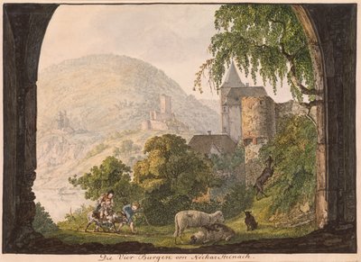 Neckar Steinachs fyra slott (wc på papper) av Carl Philipp Fohr