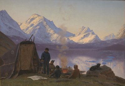 En grönländsk bosättning vid en fjord. Sommar av Carl Rasmussen