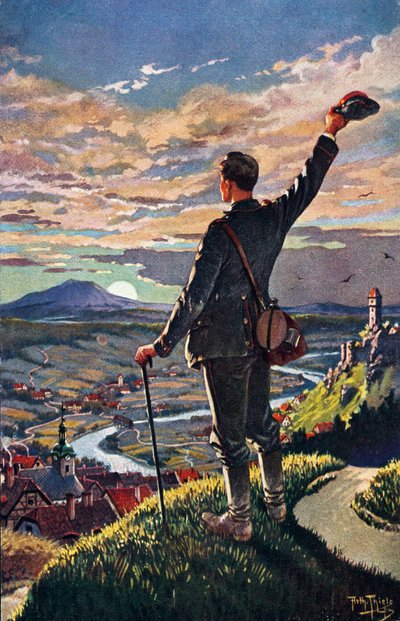 SOLDATEN ÅTERKOMMANDE TILL HEM - illustration av Carl Robert Arthur Thiele 1860-1936 av Carl Robert Arthur Thiele