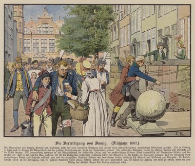 Civila hjälpte preussiska sårade under försvaret av Danzig, våren 1807 (färg litho) av Carl Röchling