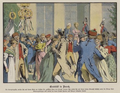 Skördefest på Paretz (färg litho) av Carl Röchling