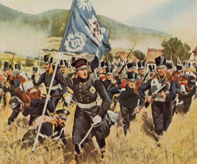 Slaget vid Kulm och Nollendorf, 29 och 30 augusti 1813 (förstärkt färglitografi) av Carl Rochling