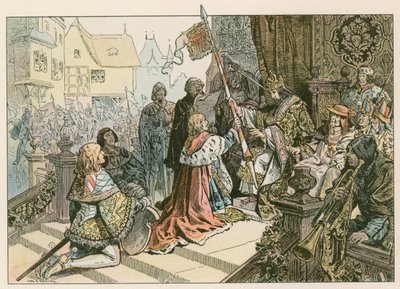 Fredrik I (1371-1440) med Sigismund i Konstanz belönas med landet Kurmark 1417 av Carl Rohling