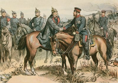 Wilhelm I, kung av Preussen och förste tyska kejsaren (1797-1888) hälsade sin son i Sadowa 1866 av Carl Rohling