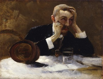 Sen självporträtt; sent självporträtt, av Carl Schuch