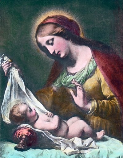 Madonna med barn. Målning (odaterad) av den italienske barockmålaren Carlo Dolci (1616 - 1686). Bilddatum: ca 1900. Carl Simon-arkivet av Carl Simon