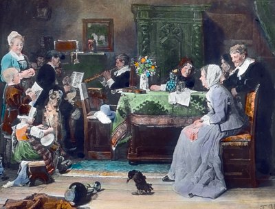 Familjekonserten. Målning av den tyske målaren Fritz von Uhde (1848 - 1911) år 1881. Bilddatum: ca 1890. Carl Simon-arkivet av Carl Simon